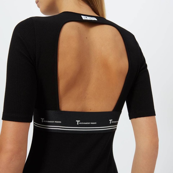 T by Alexander Wang Compact Rib Cut Out Dress with Logo Elastic Black XS - Picture 4 of 4
